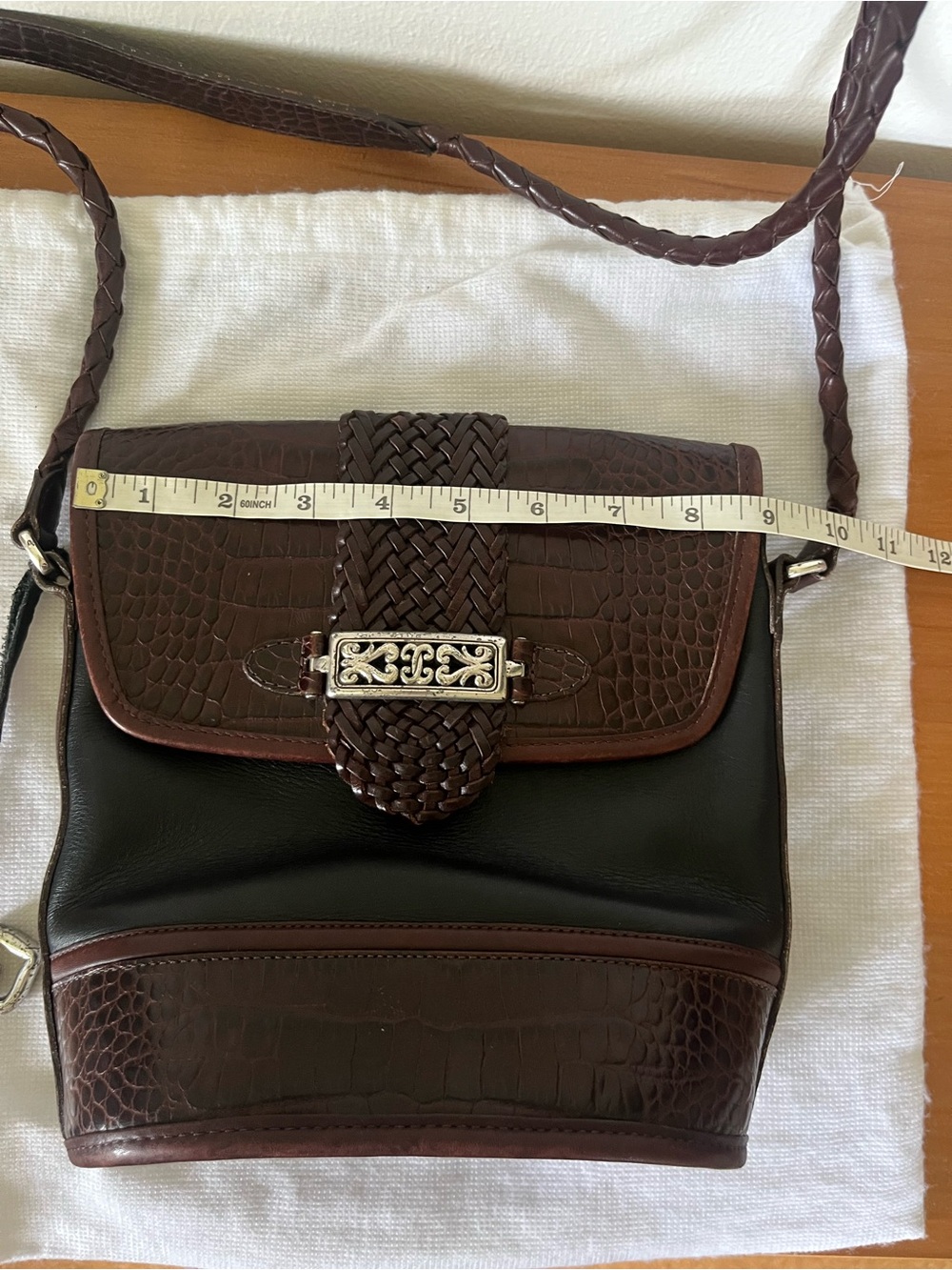 VTG Brighton Black and Brown Croc embossed Crossbody - Picture 11 of 13